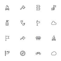 Travel icon set. Collection of outdoor activity sign for web design, UI design, mobile app, etc. Relax outline icon. Camping black pictogram on white background. vector