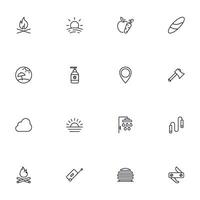 Travel icon set. Collection of outdoor activity sign for web design, UI design, mobile app, etc. Relax outline icon. Camping black pictogram on white background. vector