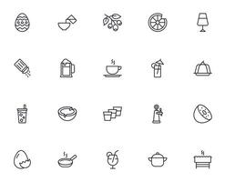 Food line icon set. Collection of outline sign for web design, mobile app, etc. Black line icon of fruit, vegetables, meat, candy, cake. vector