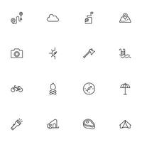 Travel icon set. Collection of outdoor activity sign for web design, UI design, mobile app, etc. Relax outline icon. Camping black pictogram on white background. vector