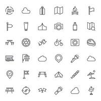 Travel icon set. Collection of outdoor activity sign for web design, UI design, mobile app, etc. Relax outline icon. Camping black pictogram on white background. vector