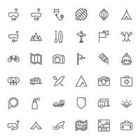 Travel icon set. Collection of outdoor activity sign for web design, UI design, mobile app, etc. Relax outline icon. Camping black pictogram on white background. vector