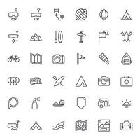 Travel icon set. Collection of outdoor activity sign for web design, UI design, mobile app, etc. Relax outline icon. Camping black pictogram on white background. vector