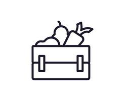 Farm and agriculture sign. Editable stroke drawn with black thin line. Perfect for web sites, UI, adverts, stores, shops. Trendy vector icon of vegetable in suitcase