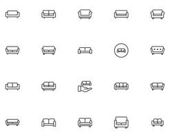 Sofa concept. Sofa line icon set. Collection of vector signs in trendy flat style for web sites, internet shops and stores, books and flyers. Premium quality icons isolated on white background