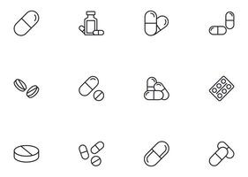colección de moderno pastillas contorno iconos conjunto de moderno ilustraciones para móvil aplicaciones, web sitios, volantes, pancartas etc aislado en blanco antecedentes. prima calidad señales. vector
