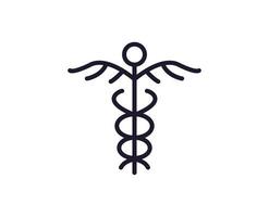 Healthcare concept. Vector sign drawn in line style for web sites, UI, apps, shops, stores, adverts. Editable stroke. Vector line icon of The caduceus