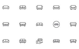 Sofa concept. Sofa line icon set. Collection of vector signs in trendy flat style for web sites, internet shops and stores, books and flyers. Premium quality icons isolated on white background