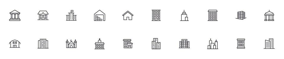 Building concept. Building line icon set. Collection of vector signs in trendy flat style for web sites, internet shops and stores, books and flyers. Premium quality icons isolated on white background