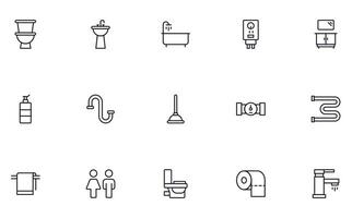 Bathroom concept. Bathroom line icon set. Collection of vector signs in trendy flat style for web sites, internet shops and stores, books and flyers. Premium quality icons isolated on white background