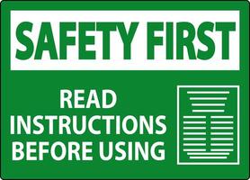 Safety First Machine Sign Read Instructions Before Using vector