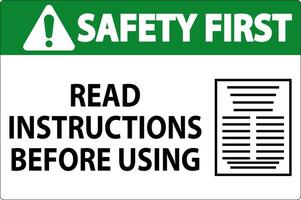 Safety First Machine Sign Read Instructions Before Using vector