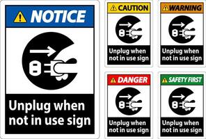 Warning Unplug When Not In Use Symbol Sign vector