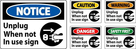 Warning Unplug When Not In Use Symbol Sign vector