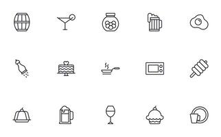 Food line icon set. Collection of outline sign for web design, mobile app, etc. Black line icon of fruit, vegetables, meat, candy, cake. vector