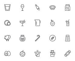 Food line icon set. Collection of outline sign for web design, mobile app, etc. Black line icon of fruit, vegetables, meat, candy, cake. vector