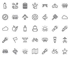 Travel icon set. Collection of outdoor activity sign for web design, UI design, mobile app, etc. Relax outline icon. Camping black pictogram on white background. vector