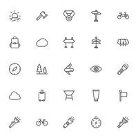 Travel icon set. Collection of outdoor activity sign for web design, UI design, mobile app, etc. Relax outline icon. Camping black pictogram on white background. vector