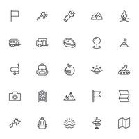 Travel icon set. Collection of outdoor activity sign for web design, UI design, mobile app, etc. Relax outline icon. Camping black pictogram on white background. vector