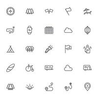 Travel icon set. Collection of outdoor activity sign for web design, UI design, mobile app, etc. Relax outline icon. Camping black pictogram on white background. vector