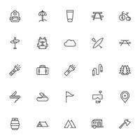 Travel icon set. Collection of outdoor activity sign for web design, UI design, mobile app, etc. Relax outline icon. Camping black pictogram on white background. vector