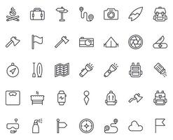 Travel icon set. Collection of outdoor activity sign for web design, UI design, mobile app, etc. Relax outline icon. Camping black pictogram on white background. vector