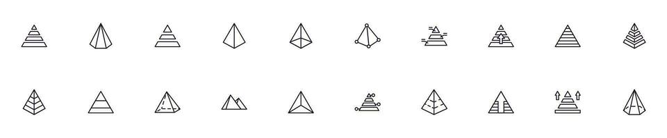 Pyramid concept. Pyramid line icon set. Collection of vector signs in trendy flat style for web sites, internet shops and stores, books and flyers. Premium quality icons isolated on white background