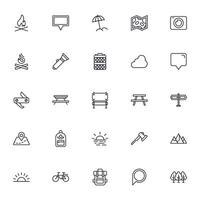 Travel icon set. Collection of outdoor activity sign for web design, UI design, mobile app, etc. Relax outline icon. Camping black pictogram on white background. vector