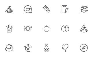 Food line icon set. Collection of outline sign for web design, mobile app, etc. Black line icon of fruit, vegetables, meat, candy, cake. vector