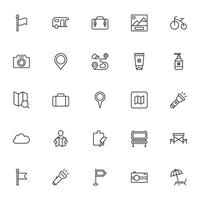 Travel icon set. Collection of outdoor activity sign for web design, UI design, mobile app, etc. Relax outline icon. Camping black pictogram on white background. vector