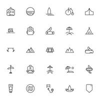 Travel icon set. Collection of outdoor activity sign for web design, UI design, mobile app, etc. Relax outline icon. Camping black pictogram on white background. vector