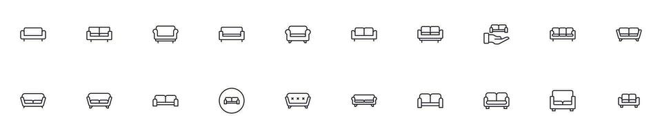 Sofa concept. Sofa line icon set. Collection of vector signs in trendy flat style for web sites, internet shops and stores, books and flyers. Premium quality icons isolated on white background