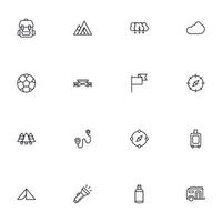 Travel icon set. Collection of outdoor activity sign for web design, UI design, mobile app, etc. Relax outline icon. Camping black pictogram on white background. vector