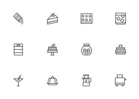 Food line icon set. Collection of outline sign for web design, mobile app, etc. Black line icon of fruit, vegetables, meat, candy, cake. vector