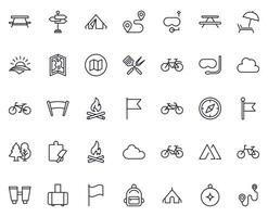 Travel icon set. Collection of outdoor activity sign for web design, UI design, mobile app, etc. Relax outline icon. Camping black pictogram on white background. vector