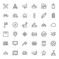 Travel icon set. Collection of outdoor activity sign for web design, UI design, mobile app, etc. Relax outline icon. Camping black pictogram on white background. vector