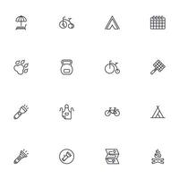 Travel icon set. Collection of outdoor activity sign for web design, UI design, mobile app, etc. Relax outline icon. Camping black pictogram on white background. vector