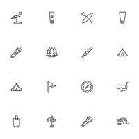 Travel icon set. Collection of outdoor activity sign for web design, UI design, mobile app, etc. Relax outline icon. Camping black pictogram on white background. vector