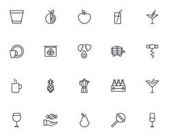 Food line icon set. Collection of outline sign for web design, mobile app, etc. Black line icon of fruit, vegetables, meat, candy, cake. vector