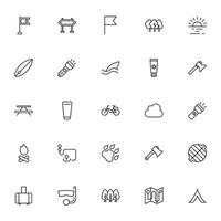 Travel icon set. Collection of outdoor activity sign for web design, UI design, mobile app, etc. Relax outline icon. Camping black pictogram on white background. vector