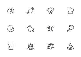 Food line icon set. Collection of outline sign for web design, mobile app, etc. Black line icon of fruit, vegetables, meat, candy, cake. vector