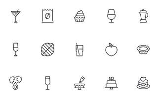 Food line icon set. Collection of outline sign for web design, mobile app, etc. Black line icon of fruit, vegetables, meat, candy, cake. vector