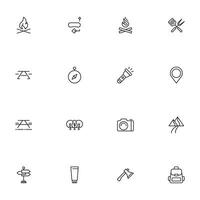 Travel icon set. Collection of outdoor activity sign for web design, UI design, mobile app, etc. Relax outline icon. Camping black pictogram on white background. vector