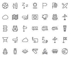 Travel icon set. Collection of outdoor activity sign for web design, UI design, mobile app, etc. Relax outline icon. Camping black pictogram on white background. vector