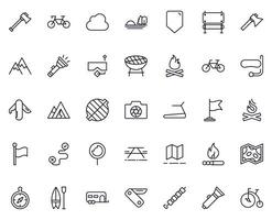 Travel icon set. Collection of outdoor activity sign for web design, UI design, mobile app, etc. Relax outline icon. Camping black pictogram on white background. vector