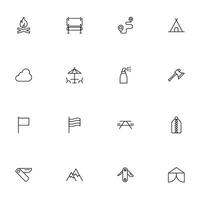 Travel icon set. Collection of outdoor activity sign for web design, UI design, mobile app, etc. Relax outline icon. Camping black pictogram on white background. vector