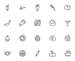 Food line icon set. Collection of outline sign for web design, mobile app, etc. Black line icon of fruit, vegetables, meat, candy, cake. vector