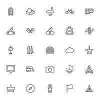 Travel icon set. Collection of outdoor activity sign for web design, UI design, mobile app, etc. Relax outline icon. Camping black pictogram on white background. vector