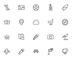 Travel icon set. Collection of outdoor activity sign for web design, UI design, mobile app, etc. Relax outline icon. Camping black pictogram on white background. vector