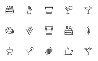 Food line icon set. Collection of outline sign for web design, mobile app, etc. Black line icon of fruit, vegetables, meat, candy, cake. vector